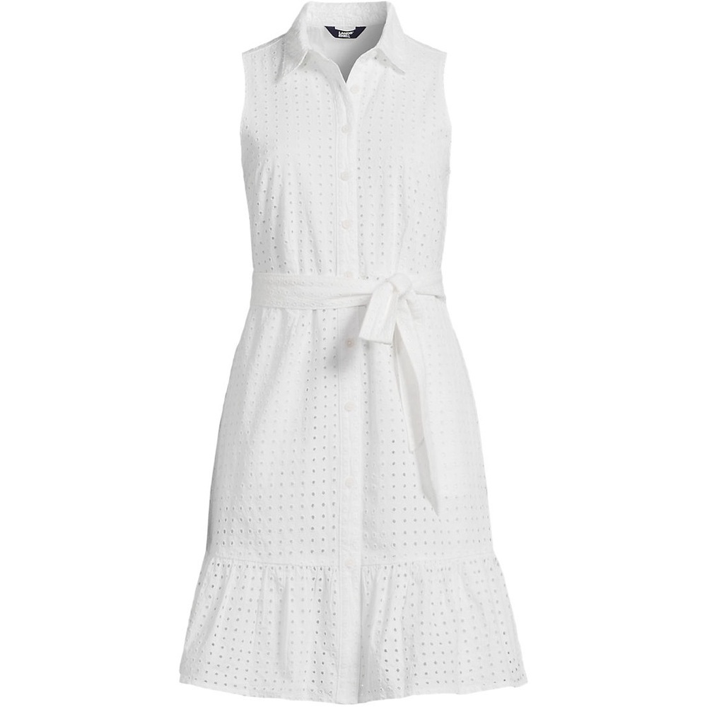 Land’s End Women's Sleeveless Eyelet Shirt Dress, White, 16